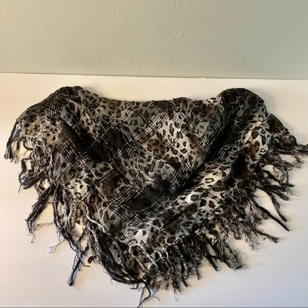 Animal Print Woven Scarf with Fringe